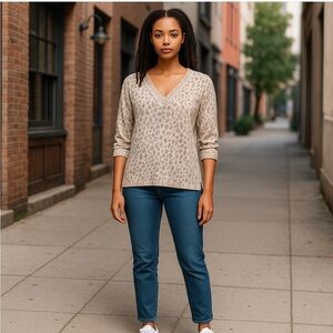 360 Cashmere Tan Relaxed V-Neck Sweater